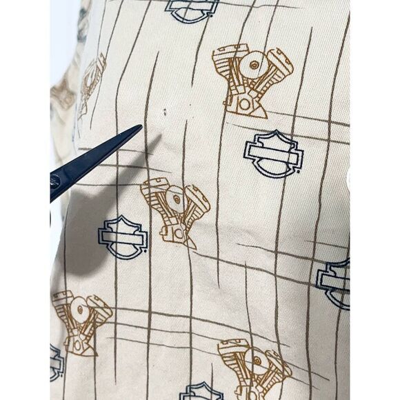 Harley Davidson Tori Richard Printed Engine Button Up Top Aloha Wear Tan Small - Picture 11 of 12